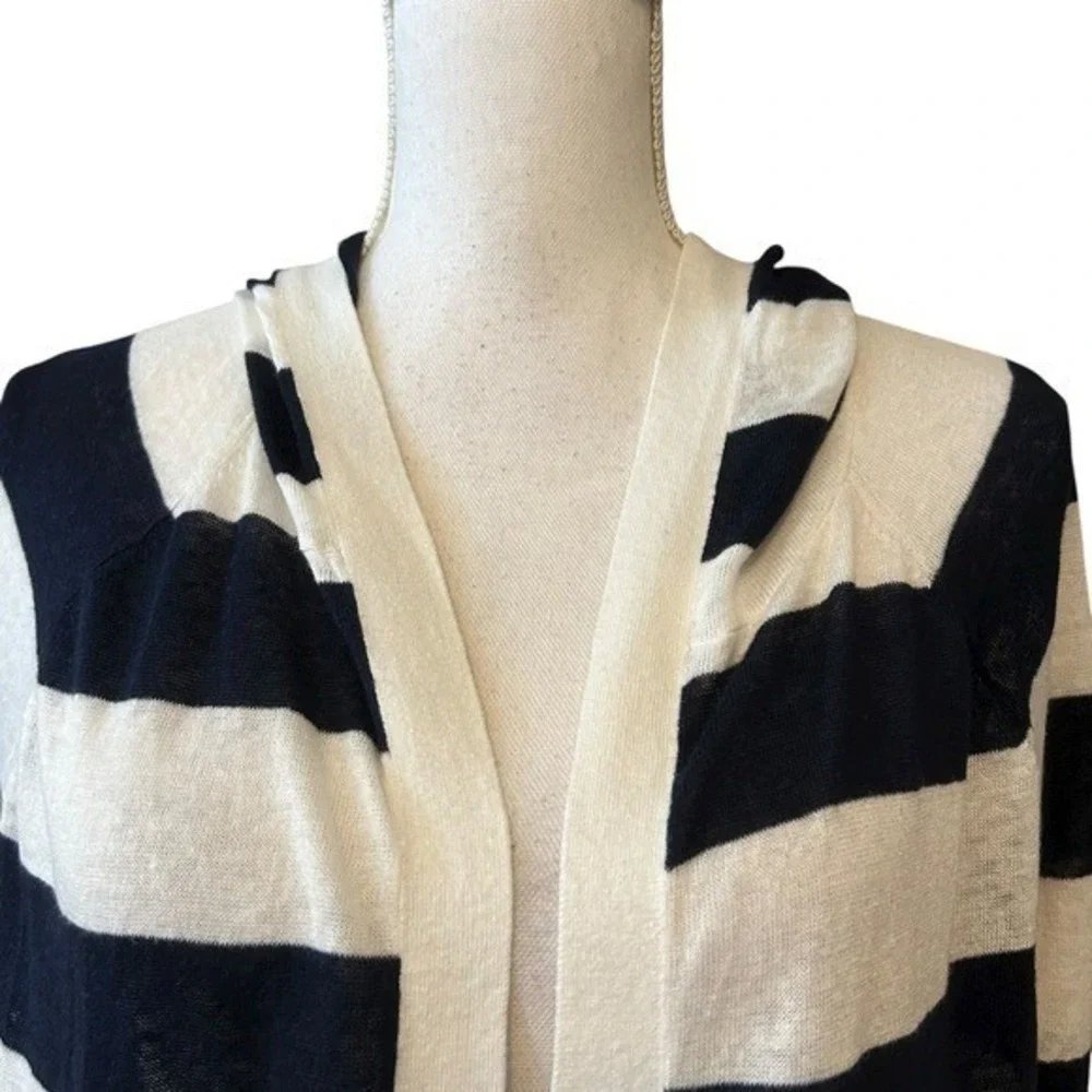 LOFT Striped‎ Hooded Lightweight Cardigan Sweater SZ Medium Navy White